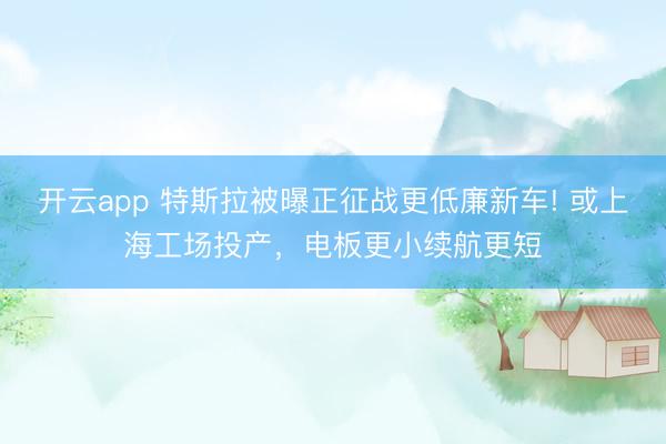 开云app 特斯拉被曝正征战更低廉新车! 或上海工场投产，电板更小续航更短